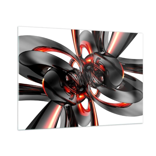 Cuadro sobre vidrio - Impresiones sobre Vidrio - Abstracción moderna en negro y rojo. - 100x70cm - Movimiento en grafito y rojo - Decoración de pared moderna para salón y dormitorio ARTTOR