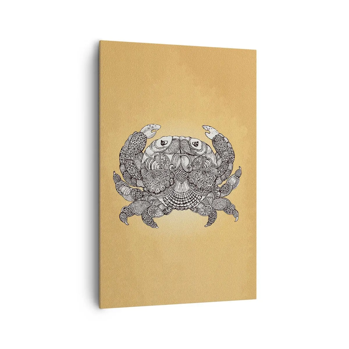 Cuadro sobre lienzo - Impresión de Imagen - Dibujo decorativo de un cangrejo sobre fondo dorado. - 80x120cm - Cuentos del Sr. Cangrejo - Decoración de pared moderna para salón y dormitorio ARTTOR