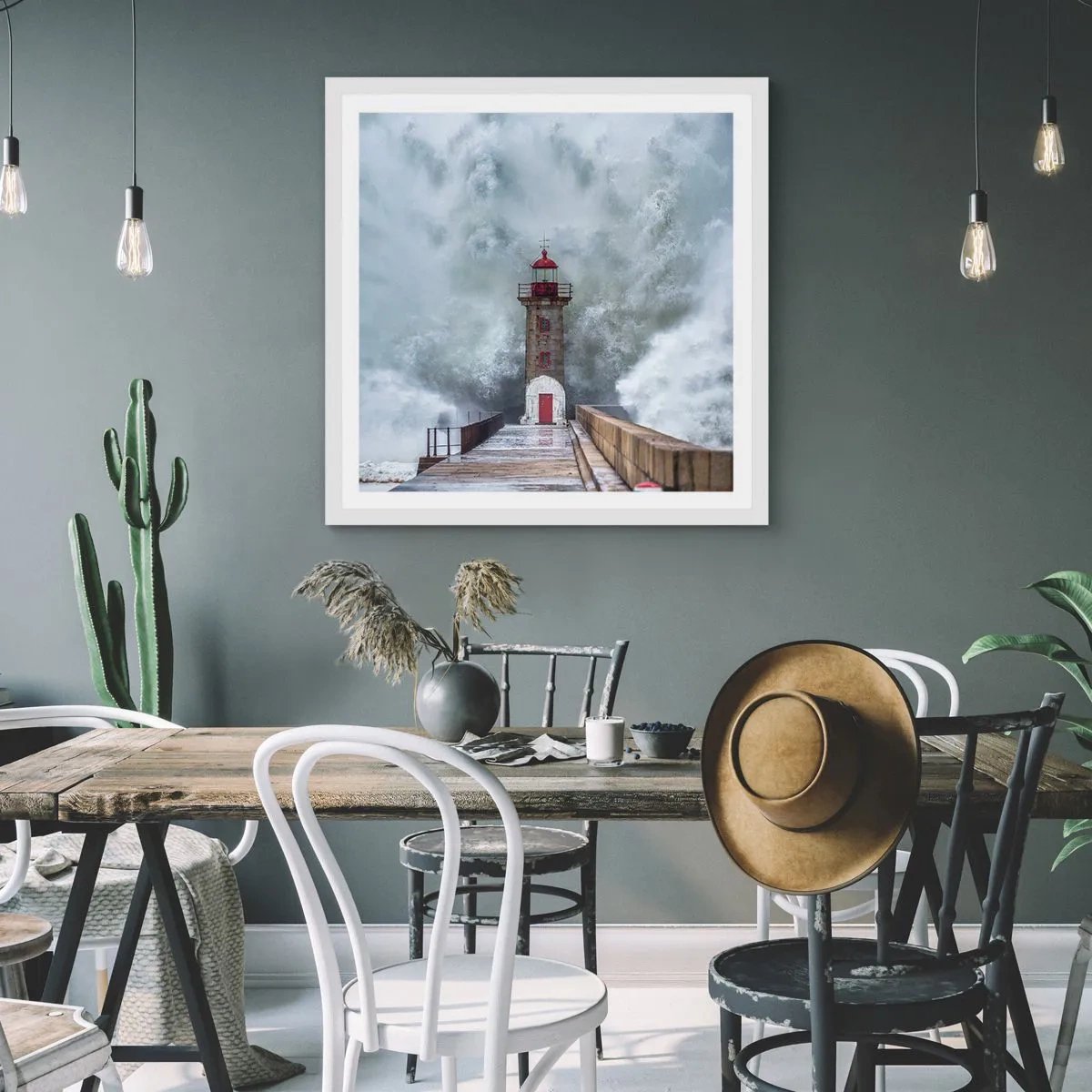 Póster en marco blanco - El rugido de las aguas, la fuerza del viento - 50x50 cm