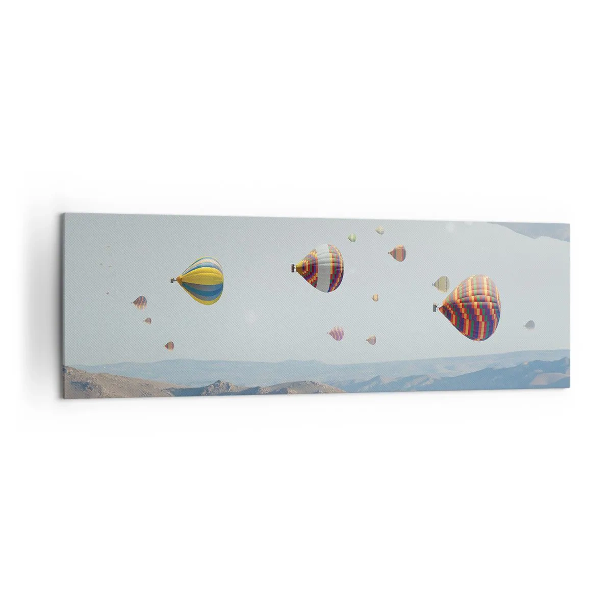 Cuadro sobre lienzo - Impresión de Imagen - Globos de colores sobre un paisaje rocoso. - 160x50cm - Aquí todo es posible - Decoración de pared moderna para salón y dormitorio ARTTOR