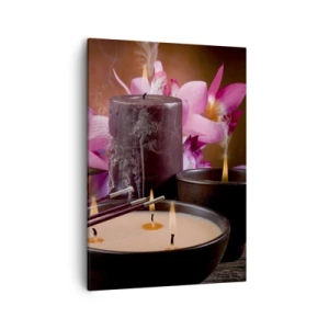 Cuadro sobre lienzo - Impresión de Imagen - Figura de Buda con velas encendidas y varillas de incienso. - 50x70cm - Despejar la mente, calmar el cuerpo - Decoración de pared moderna para salón y dormitorio ARTTOR