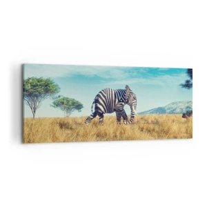 Cuadro sobre lienzo - Impresión de Imagen - Cebra en un paisaje africano - 120x50cm - El gris ya no está de moda - Decoración de pared moderna para salón y dormitorio ARTTOR