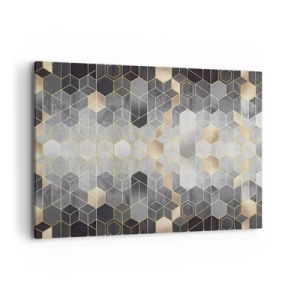 Cuadro sobre lienzo - Impresión de Imagen - Patrón geométrico en tonos dorados - 120x80cm - Composición de diamantes - Decoración de pared moderna para salón y dormitorio ARTTOR