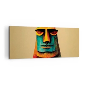 Cuadro sobre lienzo - Impresión de Imagen - Estatua colorida de la Isla de Pascua - 120x50cm - Escultural, pero simpática - Decoración de pared moderna para salón y dormitorio ARTTOR