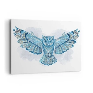 Cuadro sobre lienzo - Impresión de Imagen - Búho decorativo en tonos azules. - 100x70cm - De una arboleda sagrada celta - Decoración de pared moderna para salón y dormitorio ARTTOR