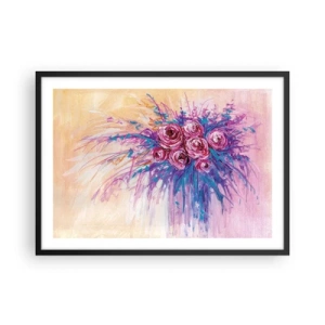 Póster en marco negro - Un ramo de rosas en colores pastel. - 70x50cm - Fuente de rosas - Decoración de pared moderna para salón y dormitorio ARTTOR