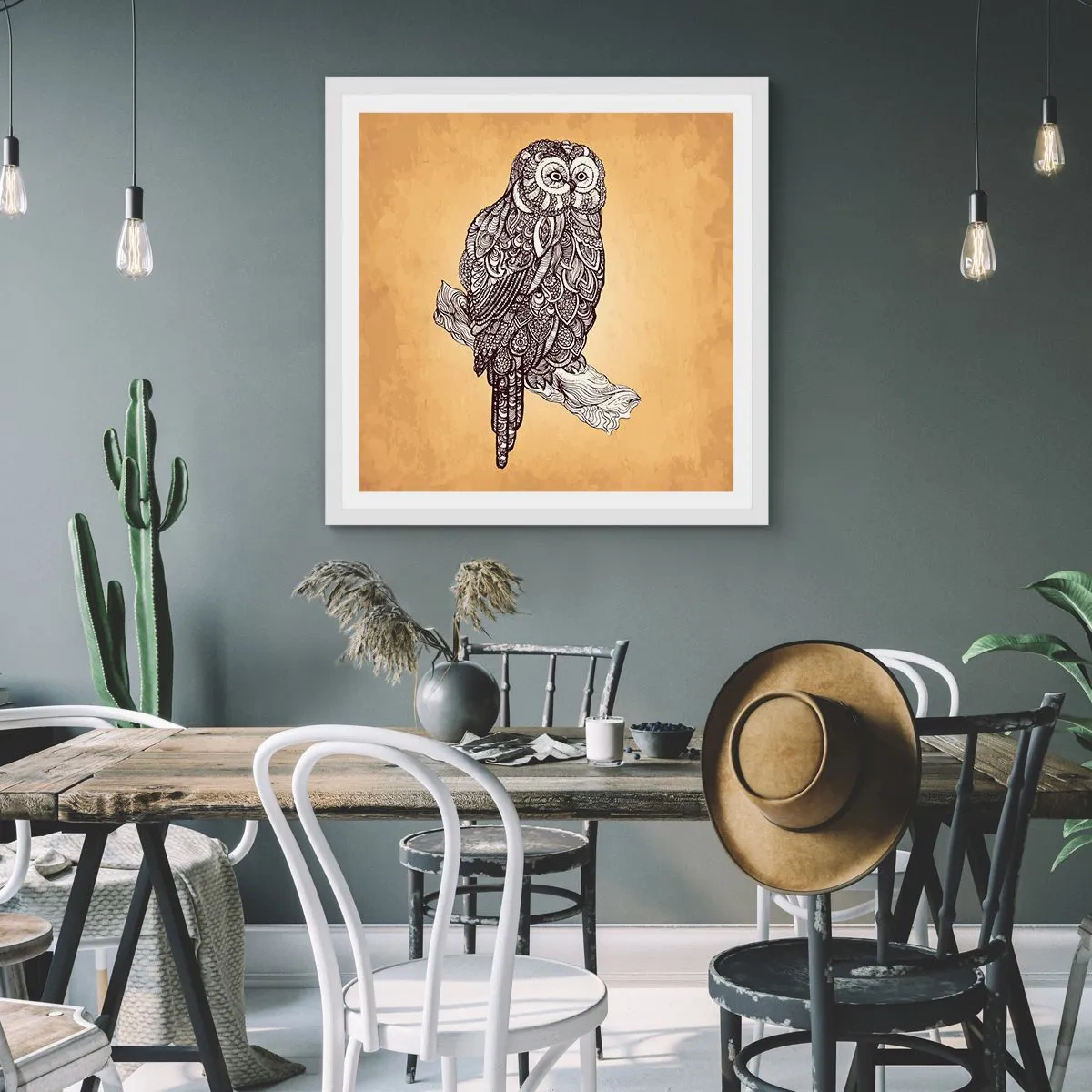 Póster en marco blanco - Intrincados ornamentos de sabiduría - 60x60 cm