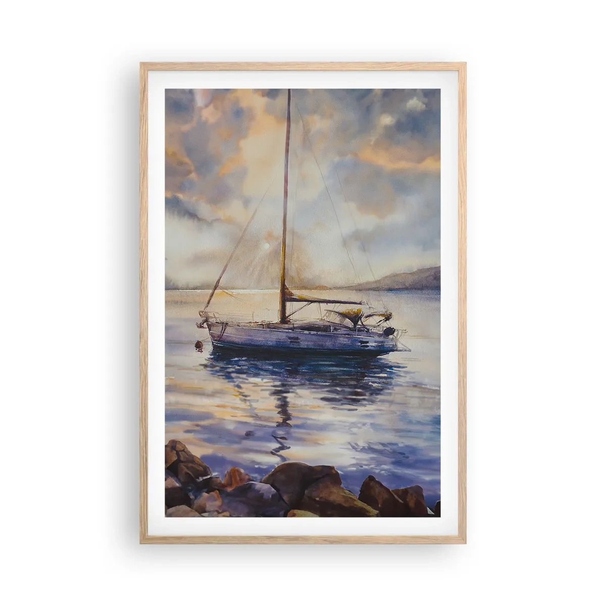 Póster en marco roble claro - Atardecer en la bahía - 61x91 cm