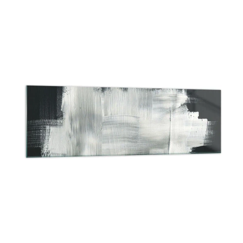 Cuadro sobre vidrio - Impresiones sobre Vidrio - Trazos abstractos blancos sobre un fondo oscuro - 160x50cm - Tejido vertical y horizontal - Decoración de pared moderna para salón y dormitorio ARTTOR