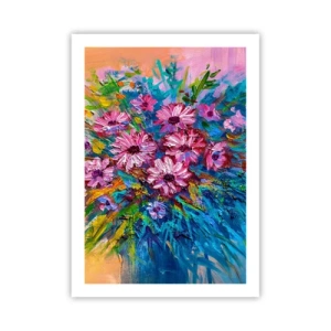 Póster - Un ramo de flores de colores intensos sobre un fondo abstracto. - 50x70cm - La energía de la vida - Decoración de pared moderna para salón y dormitorio ARTTOR