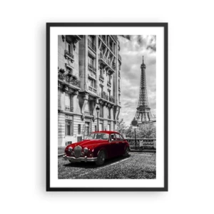 Póster en marco negro - Un coche rojo con la Torre Eiffel al fondo. - 50x70cm - Un depredador en la ciudad - Decoración de pared moderna para salón y dormitorio ARTTOR