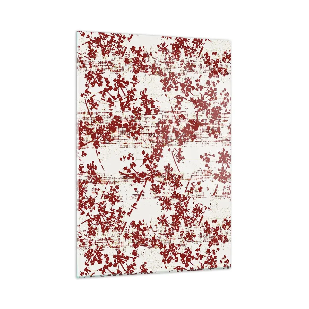 Cuadro sobre vidrio - Impresiones sobre Vidrio - Un patrón floral en rojo sobre un fondo claro y desgastado. - 50x70cm - Como un viejo percal - Decoración de pared moderna para salón y dormitorio ARTTOR