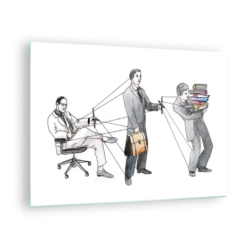 Cuadro sobre vidrio - Impresiones sobre Vidrio - Ilustración de la jerarquía del trabajo de oficina - 70x50cm - Cada cual tiene su señor - Decoración de pared moderna para salón y dormitorio ARTTOR