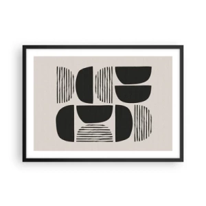 Póster en marco negro - Geometría con semicírculos y líneas en negro sobre fondo claro. - 70x50cm - Arreglos a medias - Decoración de pared moderna para salón y dormitorio ARTTOR