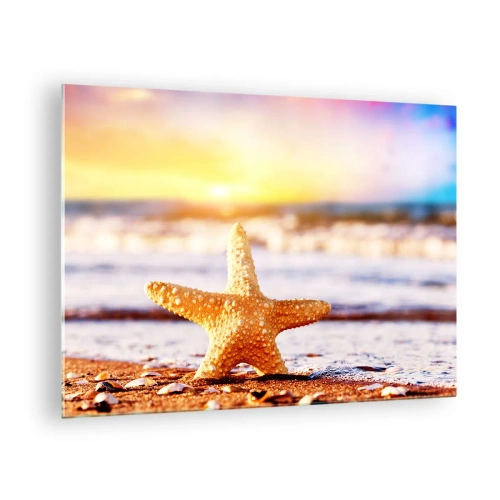 Cuadro sobre vidrio - Impresiones sobre Vidrio - Estrellas de mar en la playa a la luz del sol poniente - 70x50cm - Regalo del mar - Decoración de pared moderna para salón y dormitorio ARTTOR