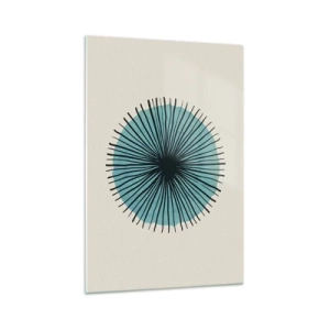 Cuadro sobre vidrio - Impresiones sobre Vidrio - Forma circular abstracta con rayos azules - 70x100cm - Radiante en azul - Decoración de pared moderna para salón y dormitorio ARTTOR