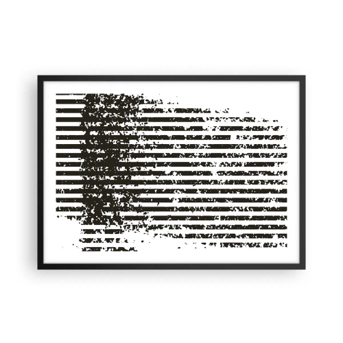 Póster en marco negro - Líneas abstractas con efecto desgastado en blanco y negro. - 70x50cm - Ritmo y ruido - Decoración de pared moderna para salón y dormitorio ARTTOR