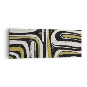 Cuadro sobre lienzo - Impresión de Imagen - Patrón abstracto en negro, blanco y dorado. - 140x50cm - Composición: tramos y callejones - Decoración de pared moderna para salón y dormitorio ARTTOR