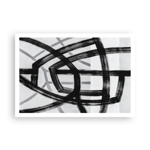 Póster - Líneas abstractas en blanco y negro que se cruzan sobre un fondo claro - 100x70cm - Construir profundidad - Decoración de pared moderna para salón y dormitorio ARTTOR