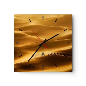 Reloj de pared - Reloj de vidrio - Una caravana de camellos vagando por las dunas doradas del desierto. - 30x30cm - Caravana sobre las olas del desierto - Decoración de pared moderna para salón y dormitorio ARTTOR