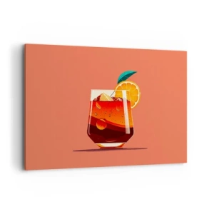 Cuadro sobre lienzo - Impresión de Imagen - Un vaso de bebida y una rodaja de naranja sobre un fondo naranja. - 120x80cm - Refresco de verano - Decoración de pared moderna para salón y dormitorio ARTTOR