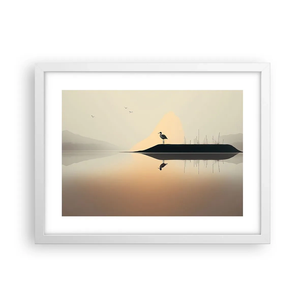 Póster en marco blanco - Un caballero en el lago - 40x30 cm