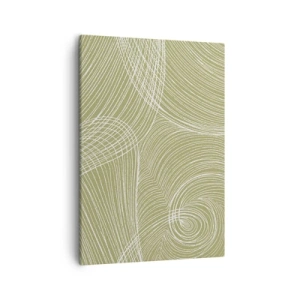 Cuadro sobre lienzo - Impresión de Imagen - Líneas verdes y blancas en una composición abstracta. - 50x70cm - Abstracción intrincada en blanco - Decoración de pared moderna para salón y dormitorio ARTTOR