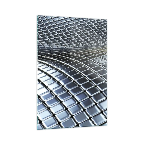 Cuadro sobre vidrio - Impresiones sobre Vidrio - Estructura moderna de cuadrados metálicos. - 80x120cm - Ola de plata - Decoración de pared moderna para salón y dormitorio ARTTOR