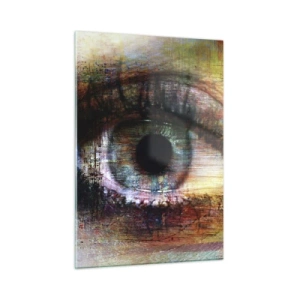 Cuadro sobre vidrio - Impresiones sobre Vidrio - Un ojo abstracto en tonos intensos y multicolores. - 50x70cm - Puedes mirar en el alma - Decoración de pared moderna para salón y dormitorio ARTTOR