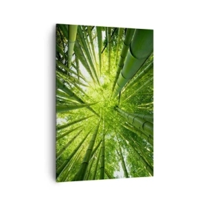 Cuadro sobre lienzo - Impresión de Imagen - Vista hacia arriba a través de un bosque de bambú verde. - 70x100cm - En un bosquecillo de bambú - Decoración de pared moderna para salón y dormitorio ARTTOR