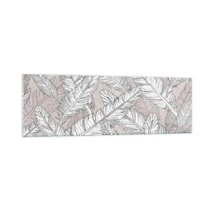 Cuadro sobre vidrio - Impresiones sobre Vidrio - Patrón en blanco y negro con hojas de plátano sobre un fondo claro. - 160x50cm - Turbulencias de plumas - Decoración de pared moderna para salón y dormitorio ARTTOR