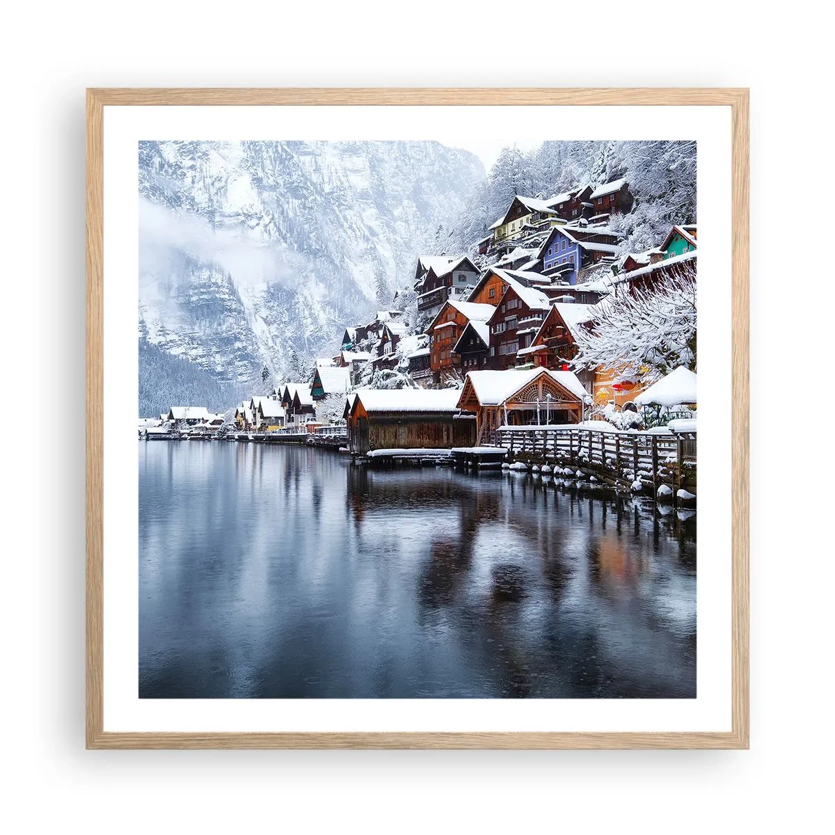 Póster en marco roble claro - En un decorado de invierno - 60x60 cm