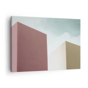 Cuadro sobre lienzo - Impresión de Imagen - Arquitectura minimalista con bloques pastel y cielo. - 70x50cm - Geometría de un verano soleado - Decoración de pared moderna para salón y dormitorio ARTTOR