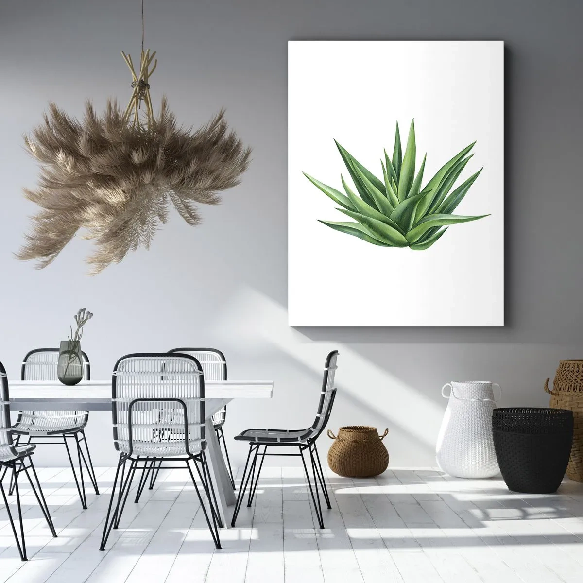 Cuadro sobre lienzo - Impresión de Imagen - Una planta verde jugosa sobre un fondo blanco. - 50x70cm - Verde - fuerza - vida - Decoración de pared moderna para salón y dormitorio ARTTOR