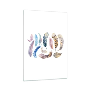 Cuadro sobre vidrio - Impresiones sobre Vidrio - Plumas de colores en un delicado estilo de acuarela. - 70x100cm - Ligero, colorido y multicolor - Decoración de pared moderna para salón y dormitorio ARTTOR
