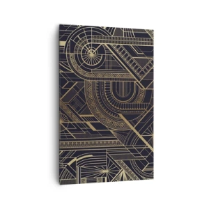 Cuadro sobre lienzo - Impresión de Imagen - Patrones geométricos dorados sobre fondo negro en estilo Art Déco - 80x120cm - Conceptos, ideas, planes - Decoración de pared moderna para salón y dormitorio ARTTOR