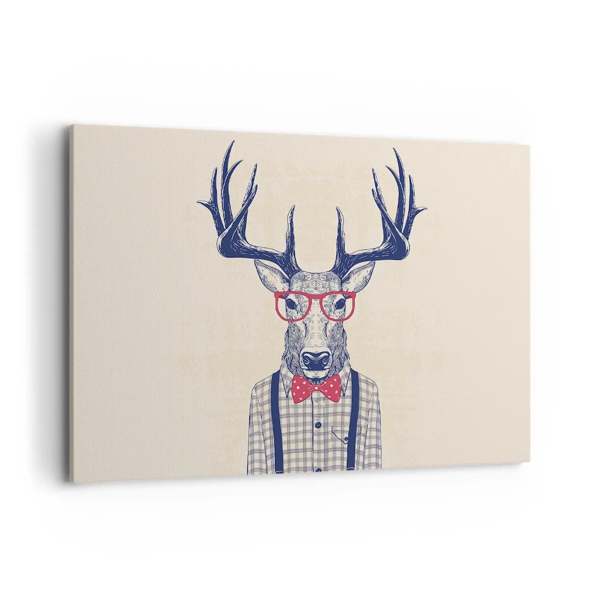 Cuadro sobre lienzo - Impresión de Imagen - Gráfico estilizado de un ciervo con gafas y pajarita. - 120x80cm - Una extravagancia lúdica - Decoración de pared moderna para salón y dormitorio ARTTOR