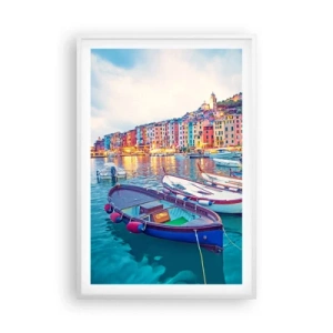 Póster en marco blanco - Una noche colorida en el puerto - 61x91 cm