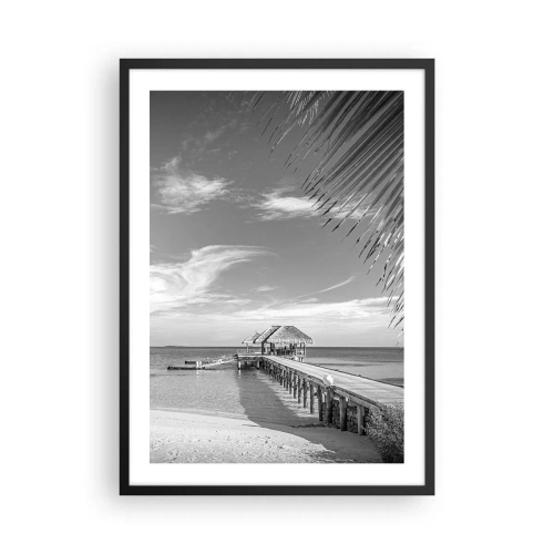 Póster en marco negro - Paisaje en blanco y negro con un muelle sobre un mar en calma. - 50x70cm - ¿Un recuerdo o un sueño? - Decoración de pared moderna para salón y dormitorio ARTTOR
