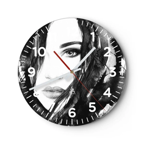 Reloj de pared - Reloj de vidrio - Retrato de una dama en blanco y negro - 30x30 cm
