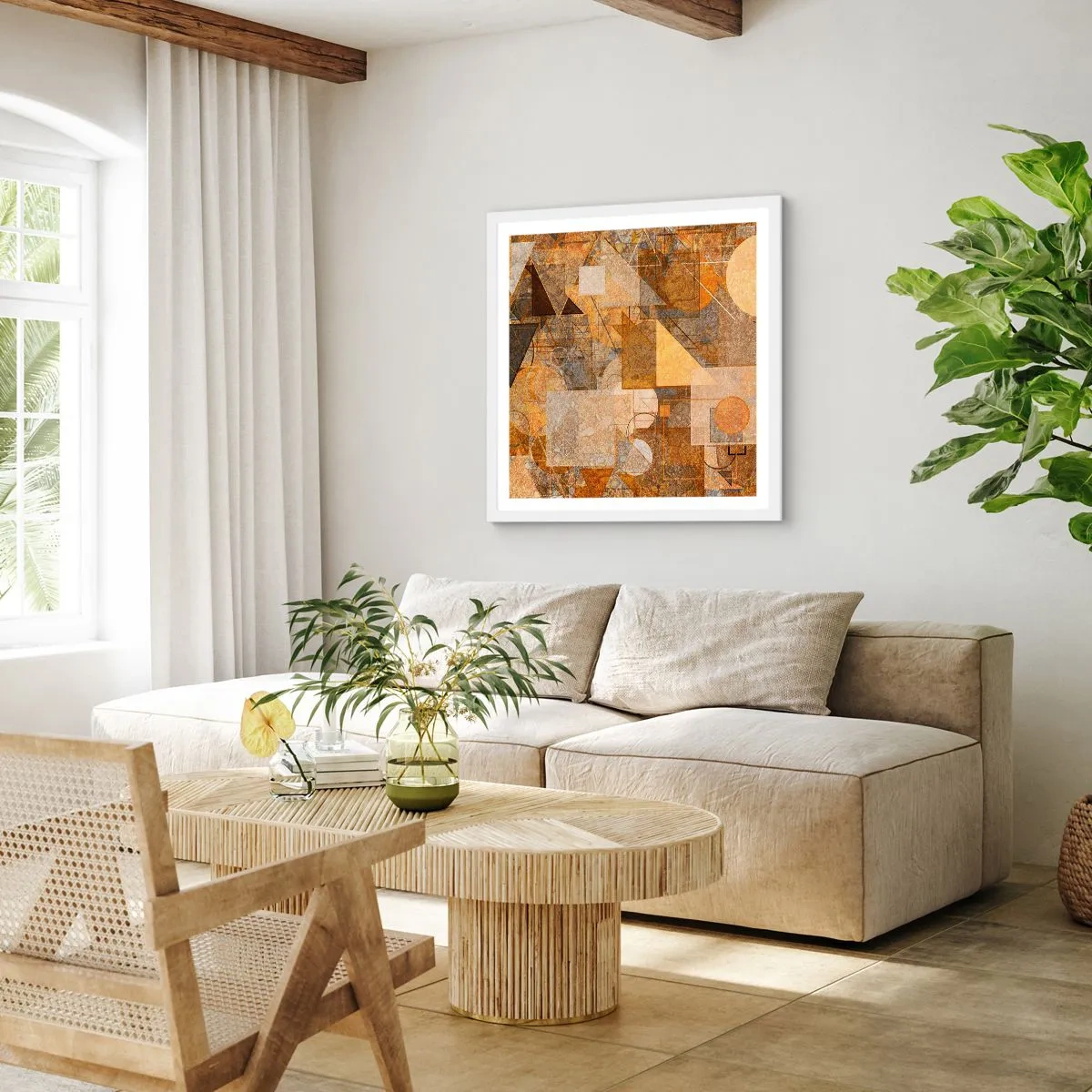 Póster en marco blanco - Estudio cubista en bronce - 60x60 cm