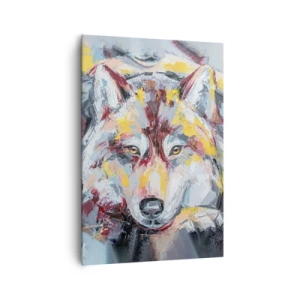 Cuadro sobre lienzo - Impresión de Imagen - Retrato artístico de un lobo en colores intensos. - 70x100cm - Pinceladas de lobo - Decoración de pared moderna para salón y dormitorio ARTTOR