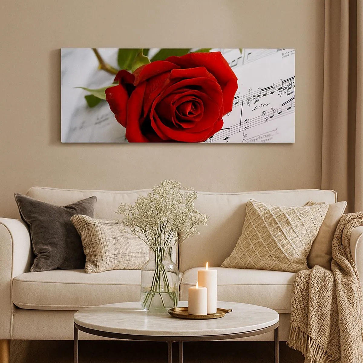 Cuadro sobre lienzo - Impresión de Imagen - La música de los sentimientos en escarlata - 100x40 cm