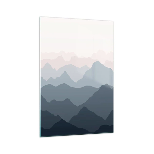 Cuadro sobre vidrio - Impresiones sobre Vidrio - Capas sutiles de montaña en tonos grises y azules. - 70x100cm - Cordilleras a la vista - Decoración de pared moderna para salón y dormitorio ARTTOR