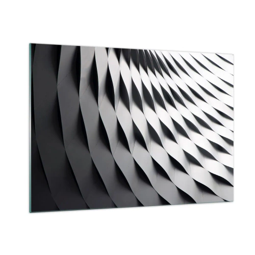 Cuadro sobre vidrio - Impresiones sobre Vidrio - Una estructura abstracta en blanco y negro que se asemeja a formas onduladas. - 100x70cm - En la superficie de las ondas - Decoración de pared moderna para salón y dormitorio ARTTOR