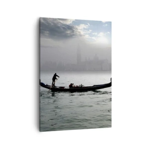 Cuadro sobre lienzo - Impresión de Imagen - Una góndola se desliza por las aguas de Venecia en una mañana brumosa, con vistas a la ciudad. - 50x70cm - Una fabulosa ciudad de agua y niebla - Decoración de pared moderna para salón y dormitorio ARTTOR