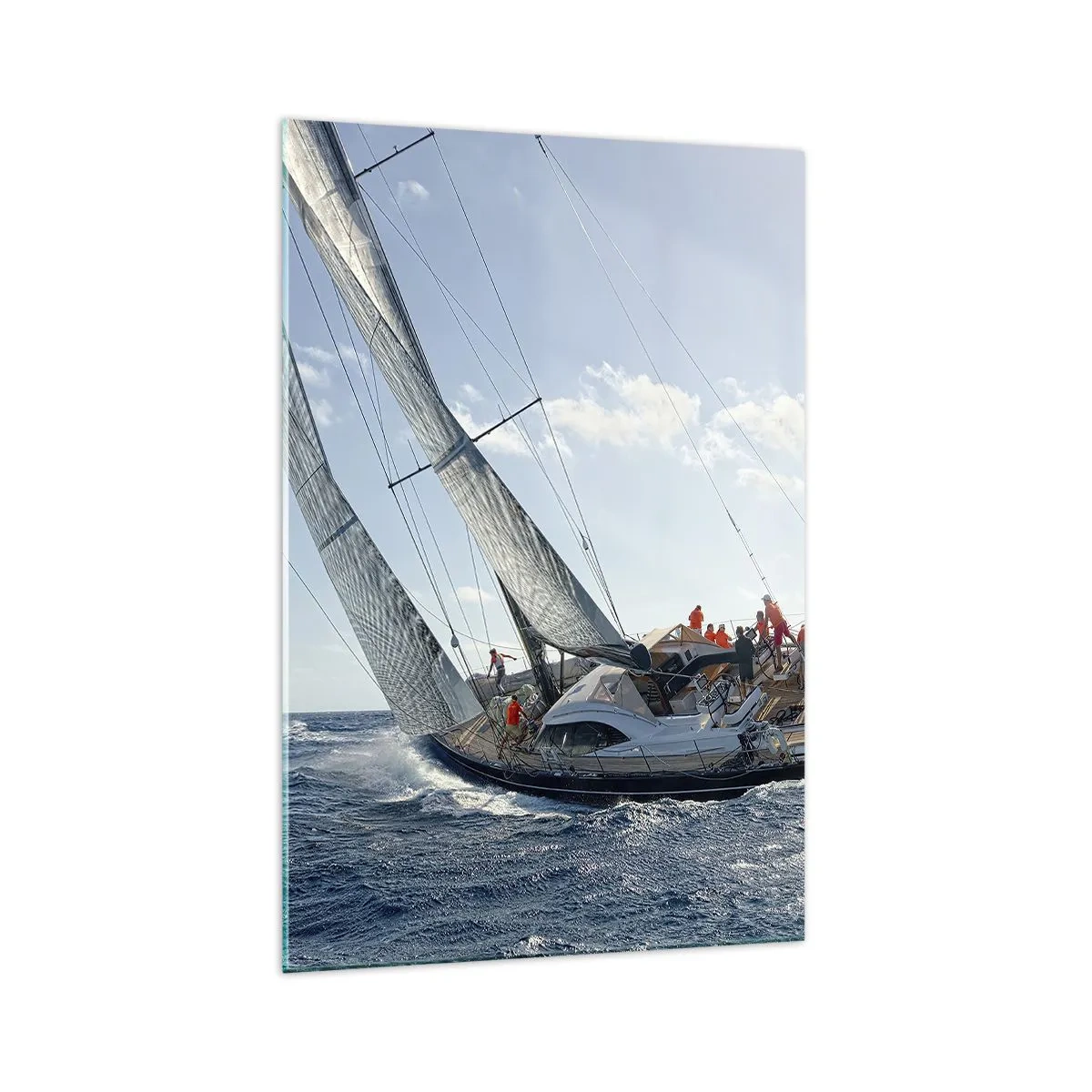 Cuadro sobre vidrio - Impresiones sobre Vidrio - Carrera de yates en mar abierto bajo un cielo azul - 70x100cm - Que gane el mejor - Decoración de pared moderna para salón y dormitorio ARTTOR
