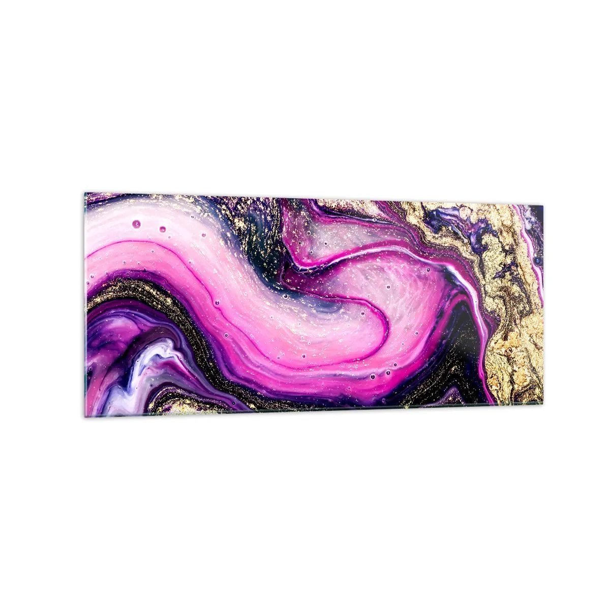 Cuadro sobre vidrio - Impresiones sobre Vidrio - Ondas abstractas en tonos morados y dorados. - 120x50cm - Un momento abstracto - Decoración de pared moderna para salón y dormitorio ARTTOR