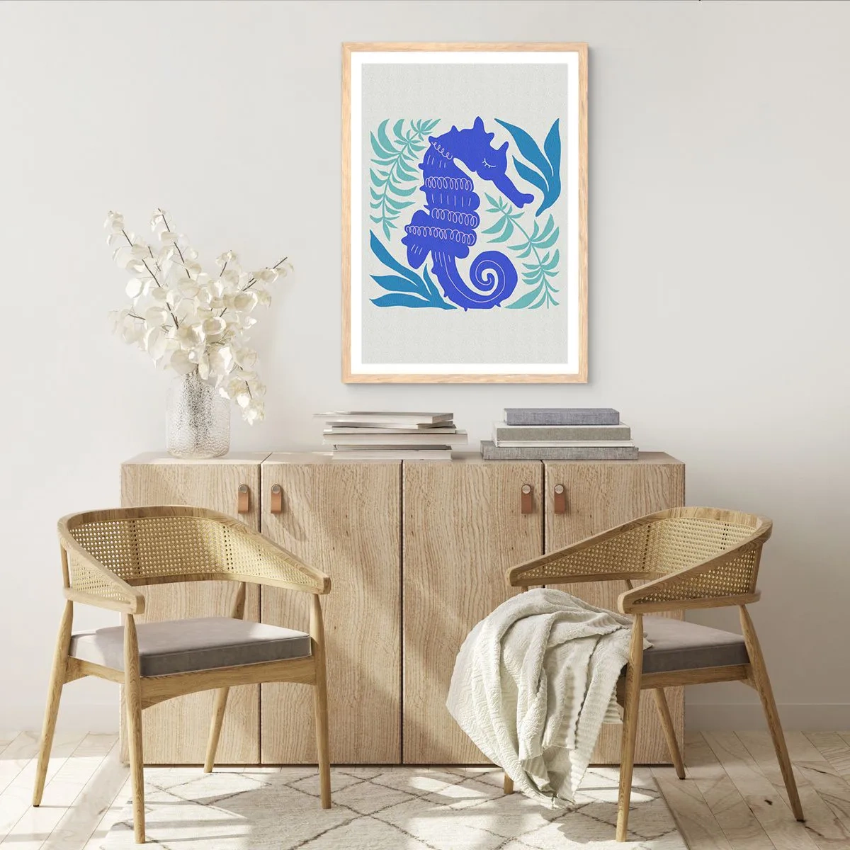 Póster en marco roble claro - En una pradera submarina - 70x100 cm