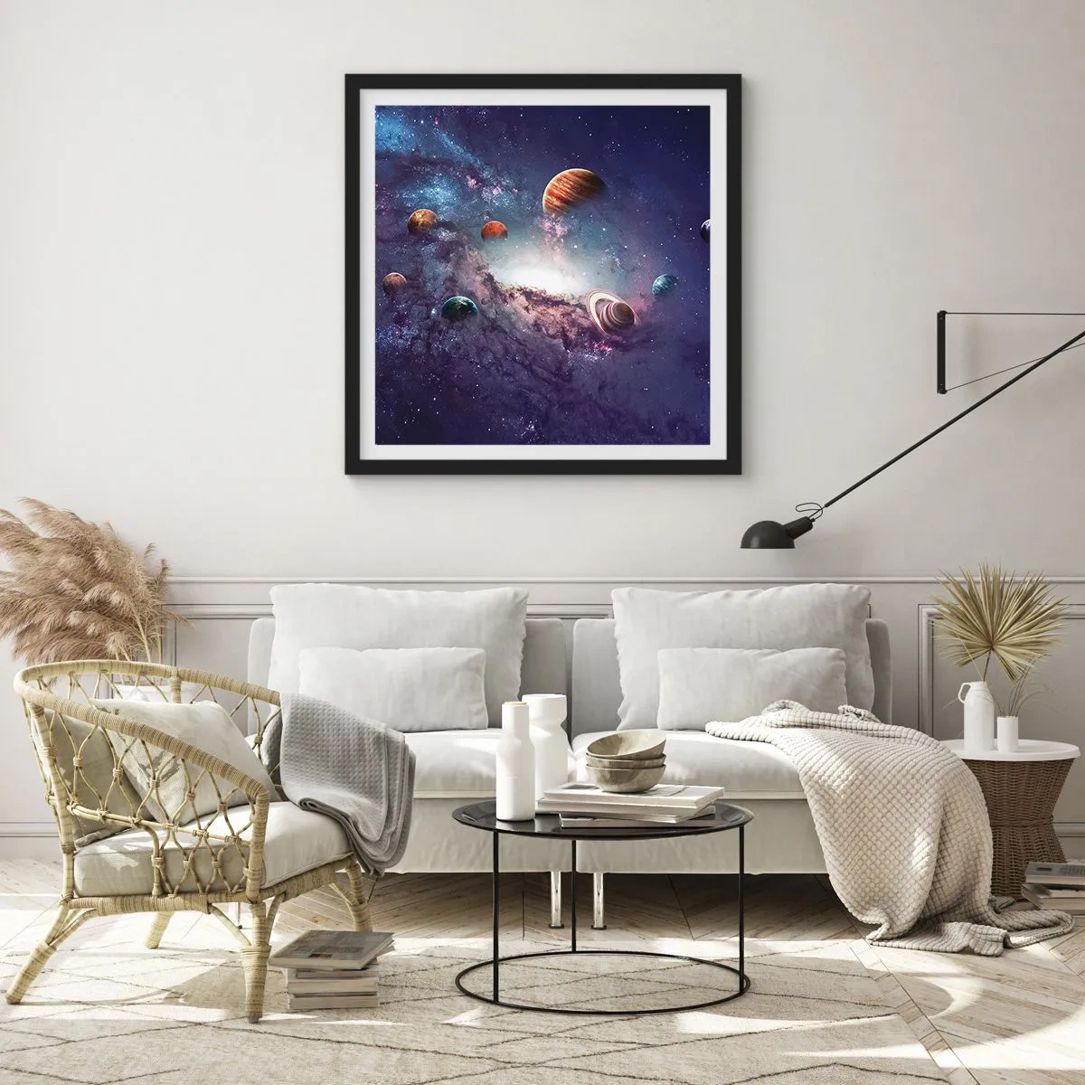 Póster en marco negro - La danza alrededor del Sol - 50x50 cm